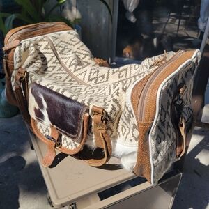 Myra Cowhide Weekender Bag with Canvas and Leather Accents